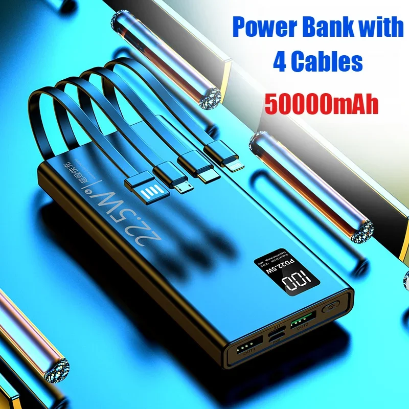 New Portable Power Bank Comes with 4 Cable 22.5W Fast Charging 50000mAh External Battery Charger Cases for iPhone Samsung Xiaomi
New Portable Power Bank Comes with 4 Cable 22.5W Fast Charging 50000mAh External Battery Charger Cases for iPhone Samsung Xiaomi