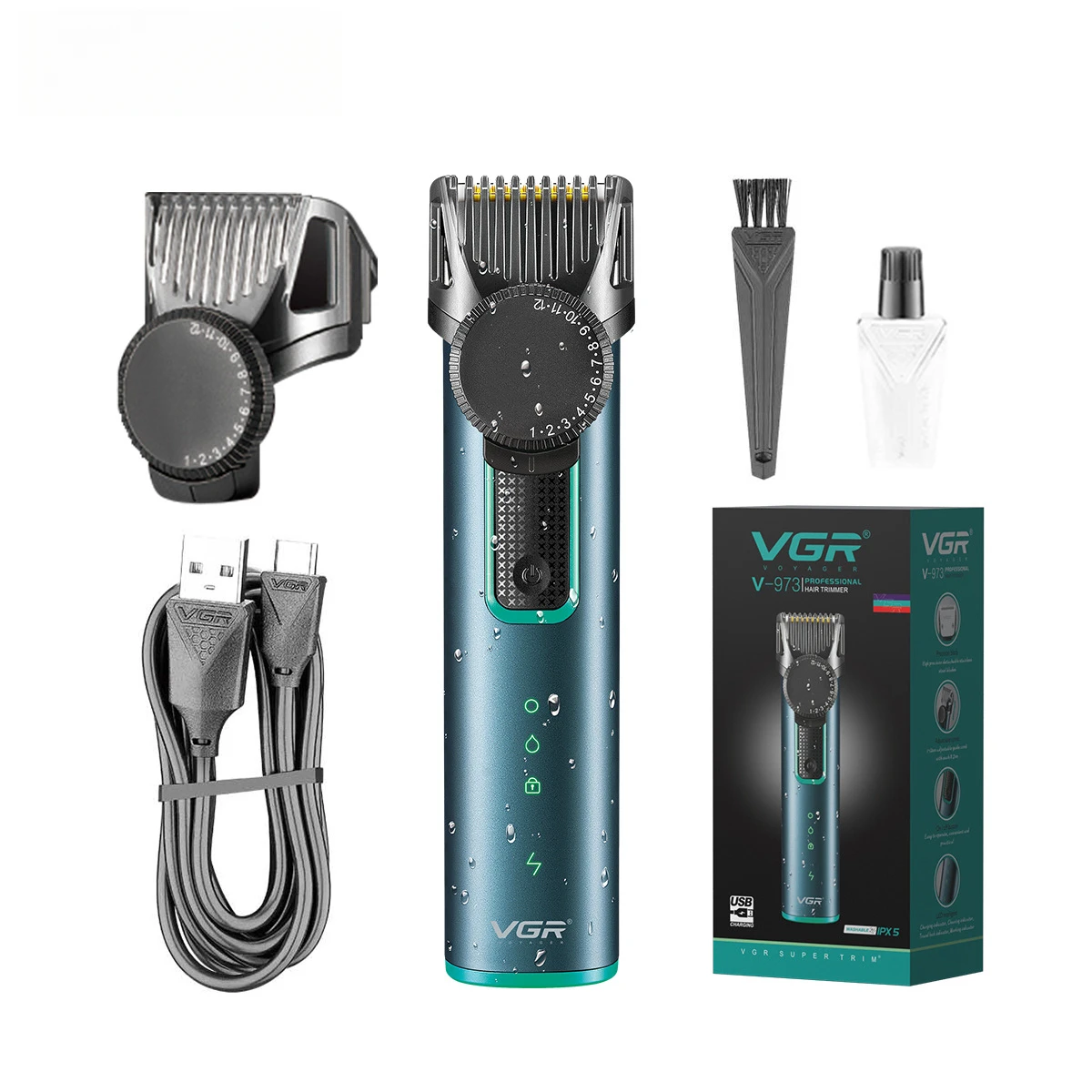 Electric Hair Clipper VGR973 Rechargeable IPX5 Waterproof Men Trimmer Cordless Haircut Tool
Electric Hair Clipper VGR973 Rechargeable IPX5 Waterproof Men Trimmer Cordless Haircut Tool