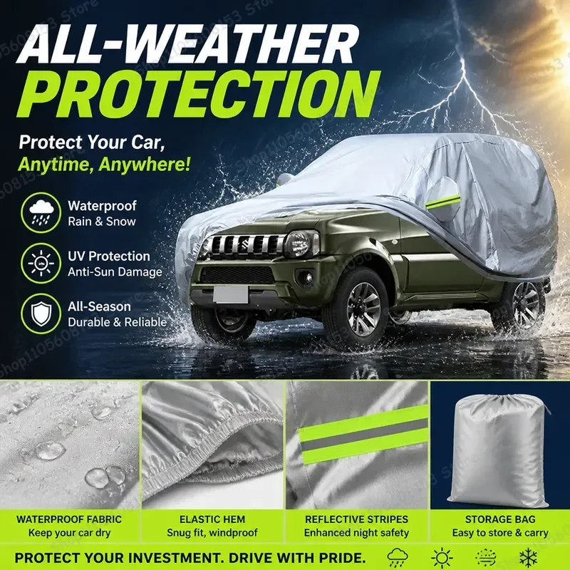 For Suzuki Jimny Car Cover Waterproof UV Resistant Dustproof Snowproof Scratch Protection Breathable Lightweight 210T
For Suzuki Jimny Car Cover Waterproof UV Resistant Dustproof Snowproof Scratch Protection Breathable Lightweight 210T