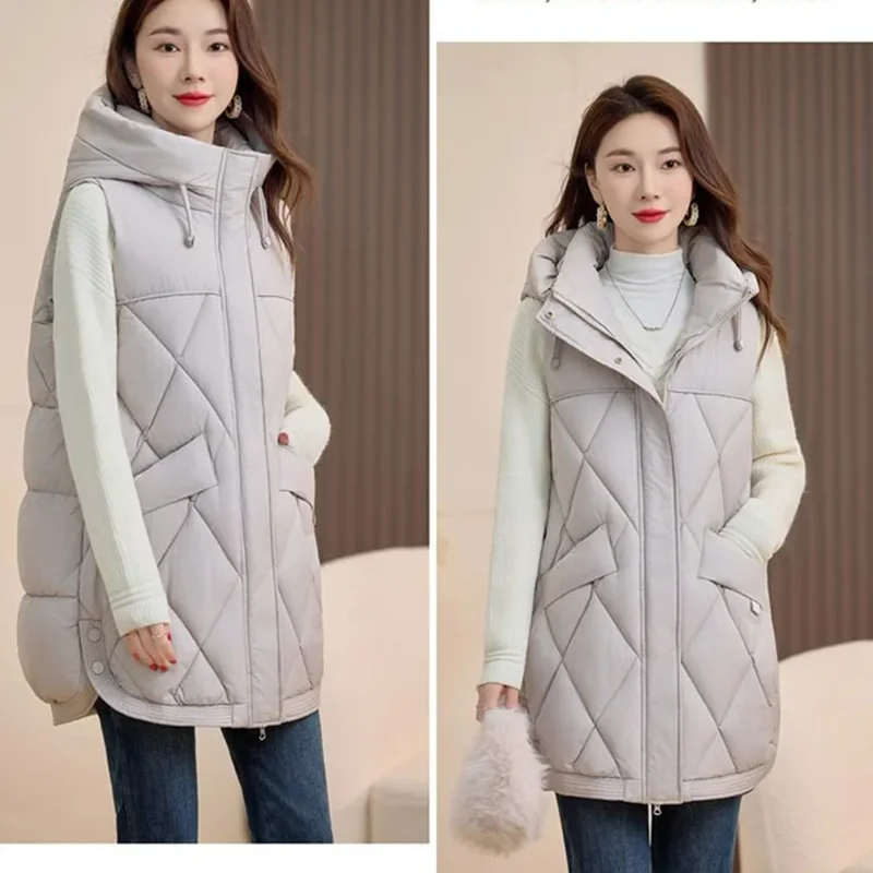 Women Thick Cotton Vest Autumn Winter Casual Sleeveless Jacket Korean Fashion Loose Hooded Mid Long Waistcoat Female Outerwear
Women Thick Cotton Vest Autumn Winter Casual Sleeveless Jacket Korean Fashion Loose Hooded Mid Long Waistcoat Female Outerwear