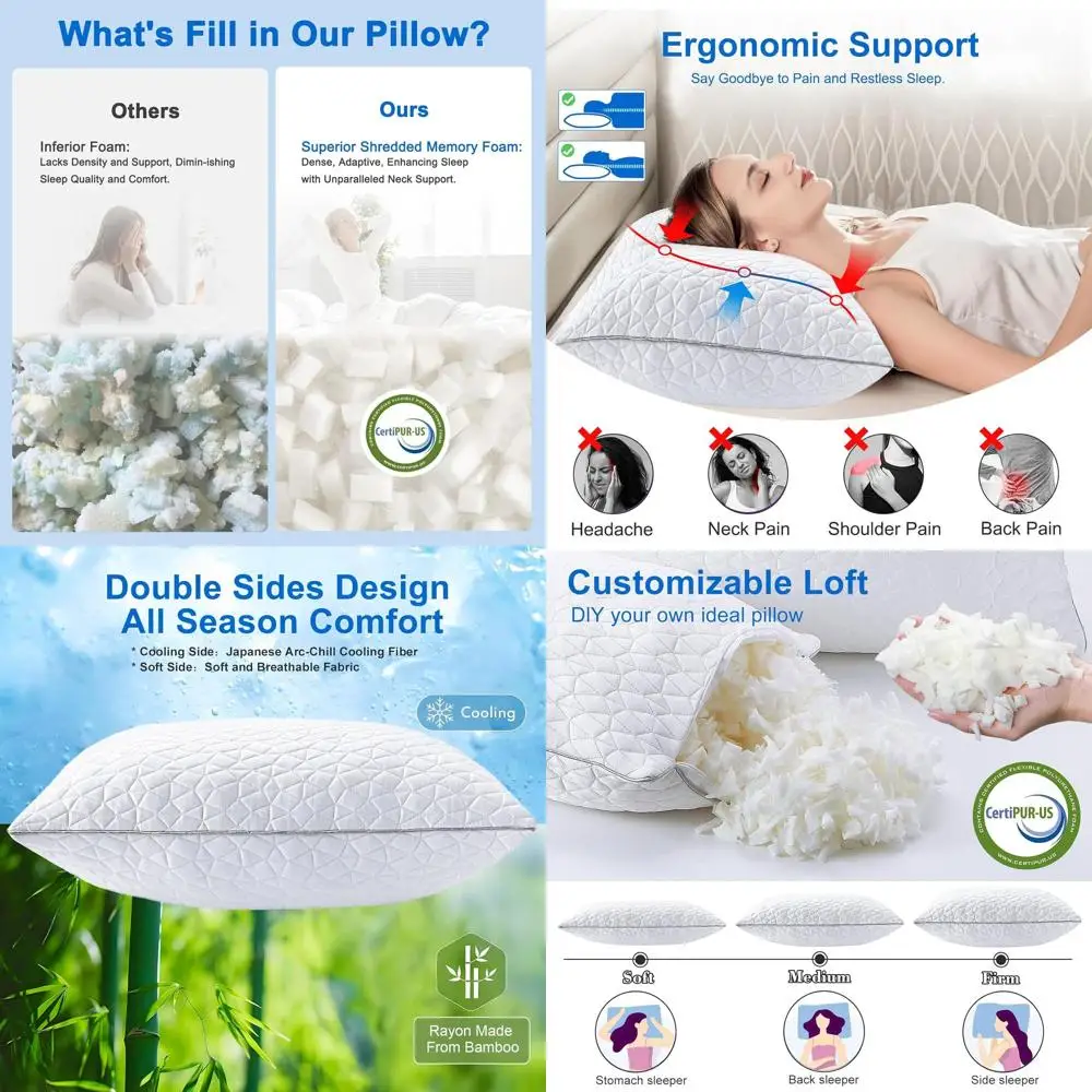 Shredded Memory Foam Cooling Pillows Set, Adjustable Firmness, Removable Washable Covers, 20 x 26, White
Shredded Memory Foam Cooling Pillows Set, Adjustable Firmness, Removable Washable Covers, 20 x 26, White