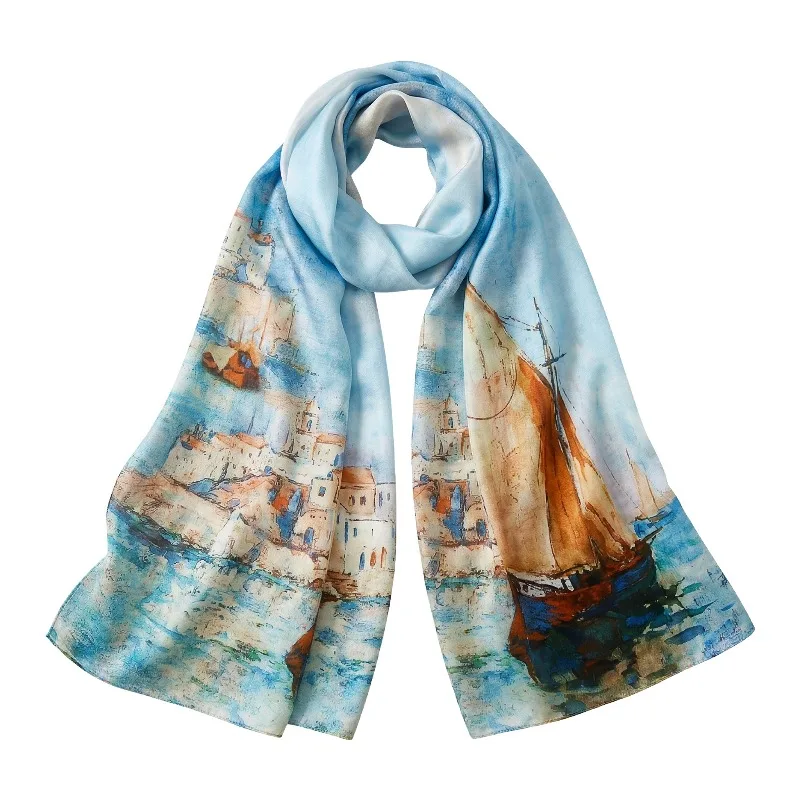 Lightweight 100% Mulberry Silk Scarf for Women Oblong Shawl Neck Scarf Beach Wrap Headscarf Gift Sky Blue Landscape Oil Painting
Lightweight 100% Mulberry Silk Scarf for Women Oblong Shawl Neck Scarf Beach Wrap Headscarf Gift Sky Blue Landscape Oil Painting
