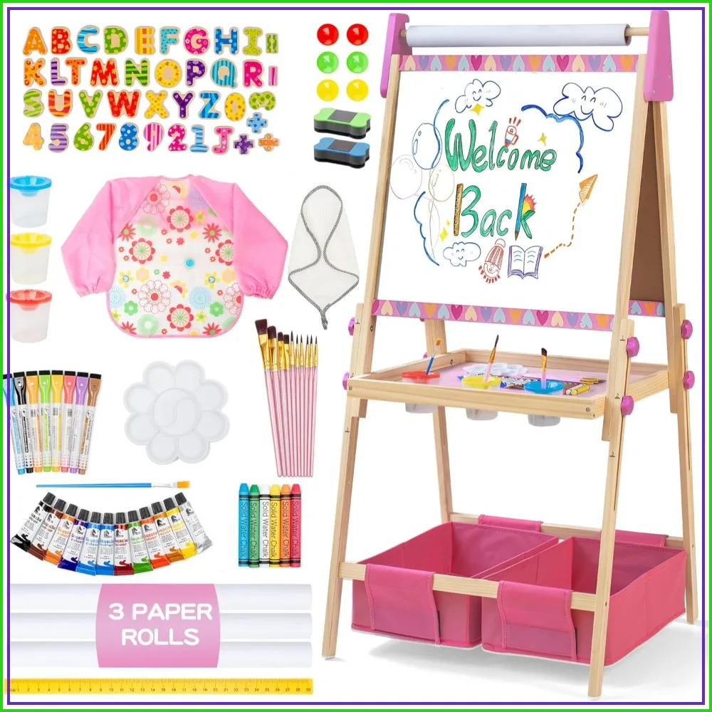 3-in-1 Adjustable Kids Art Easel with Magnetic Whiteboard, Chalkboard & 3 Paper Rolls, Double Sided Wooden Painting Easel for Toddlers
3-in-1 Adjustable Kids Art Easel with Magnetic Whiteboard, Chalkboard & 3 Paper Rolls, Double Sided Wooden Painting Easel for Toddlers