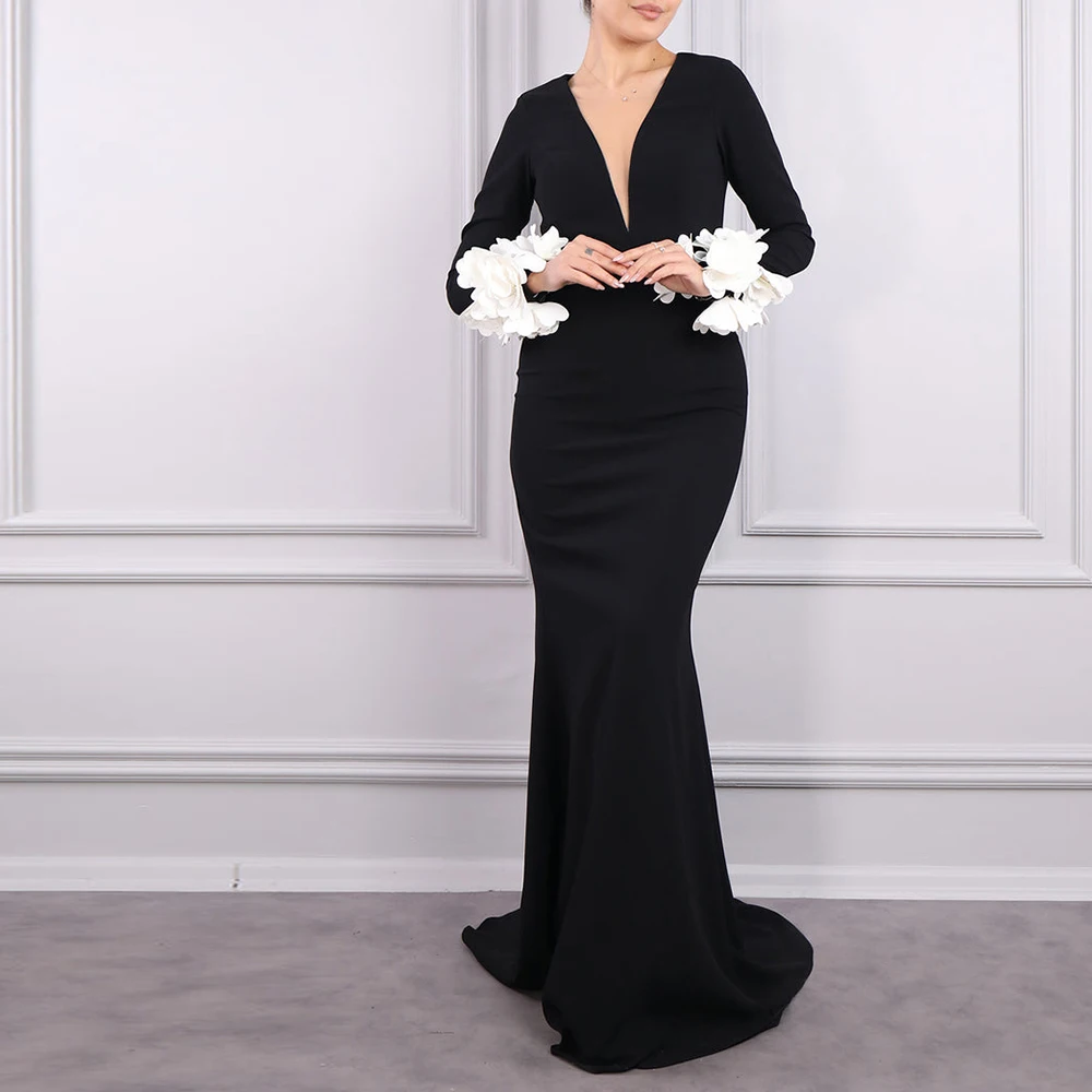 Customized Temperament Flowers Off the Shoulder Jersey Evening Dresses Formal V-Neck Long Sleeves Straight Vestido De Noche
Customized Temperament Flowers Off the Shoulder Jersey Evening Dresses Formal V-Neck Long Sleeves Straight Vestido De Noche