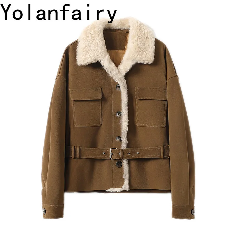 YOLANFAIRY Women Suede Genuine Sheepskin Leather Jacket White Goose Down Coat Winter Wool Collar Real Leather Puffer Jacket Belt
YOLANFAIRY Women Suede Genuine Sheepskin Leather Jacket White Goose Down Coat Winter Wool Collar Real Leather Puffer Jacket Belt