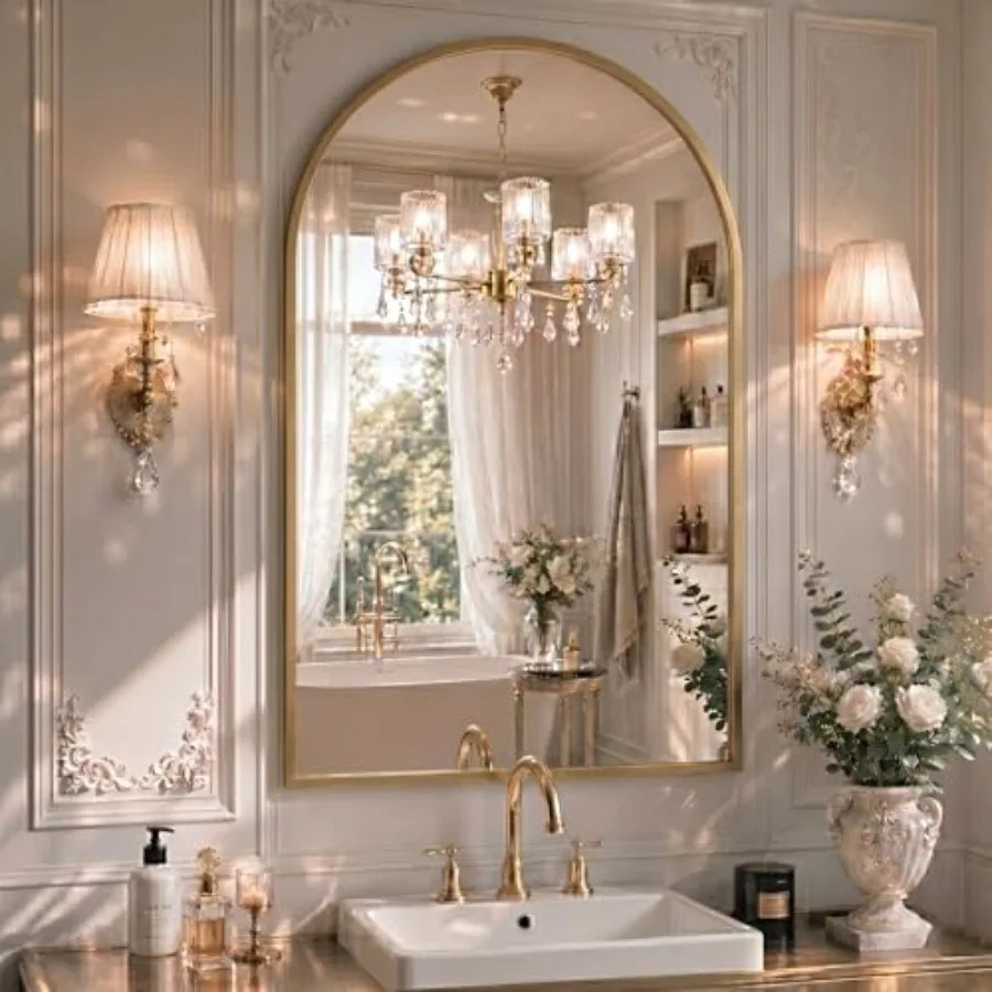 24"x36" Arched Gold Bathroom Mirror Metal Framed with HD Shatter-Proof Glass, Wall-Mounted for Over Sink, Entryway, Living Room
24"x36" Arched Gold Bathroom Mirror Metal Framed with HD Shatter-Proof Glass, Wall-Mounted for Over Sink, Entryway, Living Room