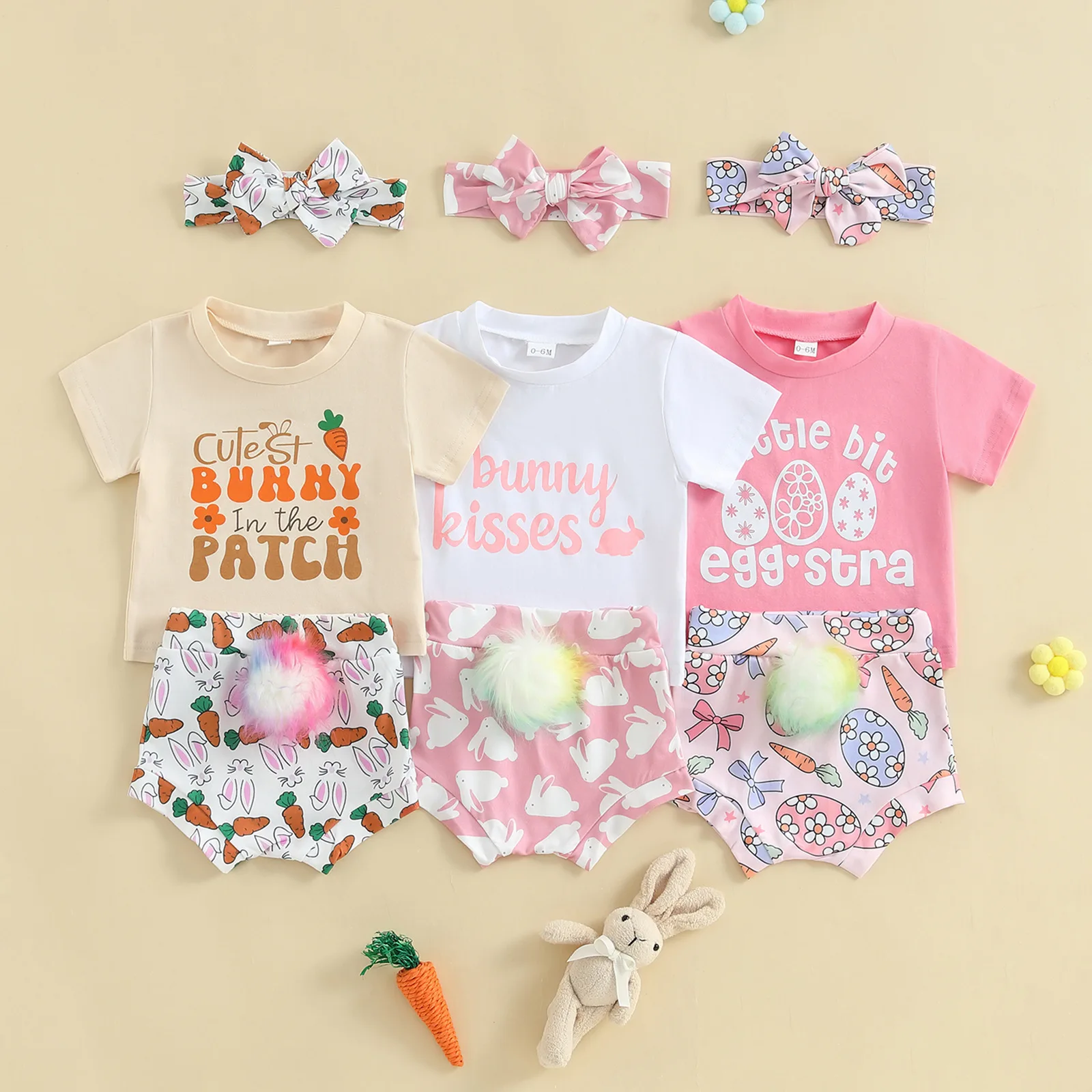 European and American Girls' New Set 2025 Spring Letter Printed Short Sleeved Rabbit Wool Ball Shorts+headband Three Piece Set
European and American Girls' New Set 2025 Spring Letter Printed Short Sleeved Rabbit Wool Ball Shorts+headband Three Piece Set