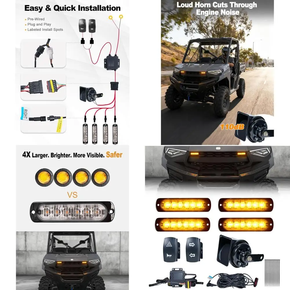 UTV Turn Signal Kit with 110dB Horn, Plug and Play, Pre-Wired UTV ATV Blinker Kit with Rocker Switch, Universal Street Legal Tur
UTV Turn Signal Kit with 110dB Horn, Plug and Play, Pre-Wired UTV ATV Blinker Kit with Rocker Switch, Universal Street Legal Tur