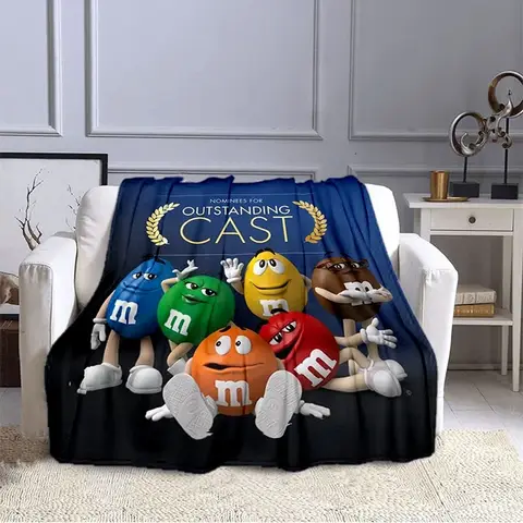 M&M Bean Chocolate Cartoon Printed Plush Blanket, Fashionable, Warm, Hiking, Home, Sofa, Bedding, Children's Bed Blanket Gift
