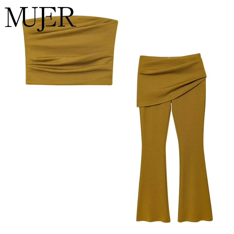 MUJER Flared Pants Sets for Women 2 Pieces Ruched High Waist Women's Pants off Shoulder Crop Top Woman Trousers Woman Outfits
MUJER Flared Pants Sets for Women 2 Pieces Ruched High Waist Women's Pants off Shoulder Crop Top Woman Trousers Woman Outfits
