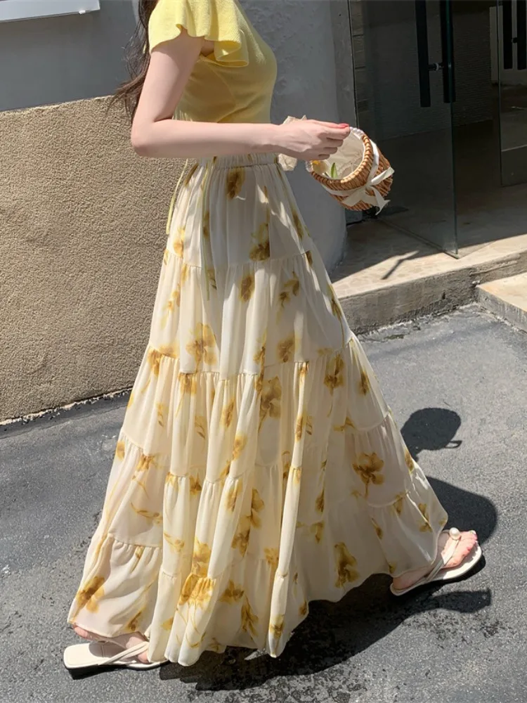 Yellow Chiffon Print Maxi Skirt Women's Summer New Gentle Wind A-Line Skirt Draped Beautiful Long Skirt High Waist Design
Yellow Chiffon Print Maxi Skirt Women's Summer New Gentle Wind A-Line Skirt Draped Beautiful Long Skirt High Waist Design