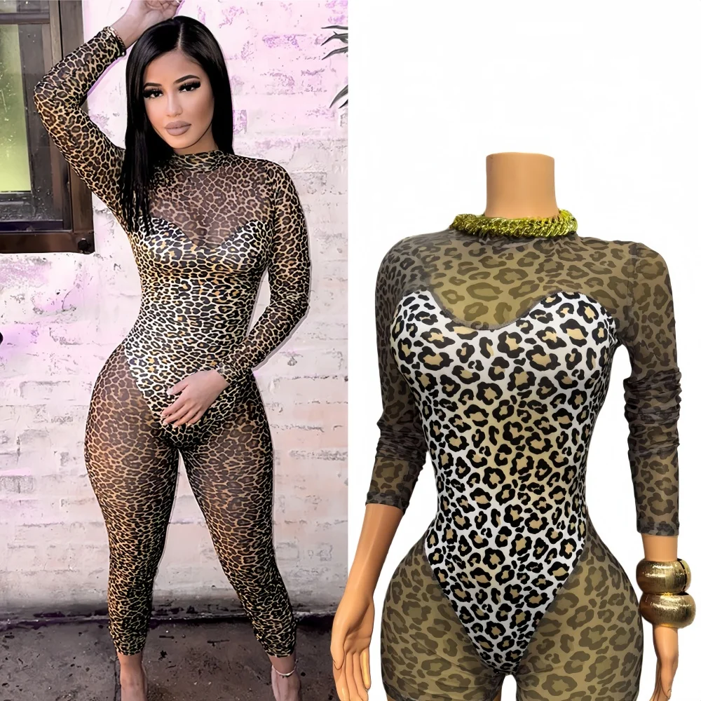 FAGADOER Leopard Print Jumpsuits Women Sexy Mesh Long Sleeve See Through Patchwork One Piece Rompers Female Streetwear Overalls
FAGADOER Leopard Print Jumpsuits Women Sexy Mesh Long Sleeve See Through Patchwork One Piece Rompers Female Streetwear Overalls