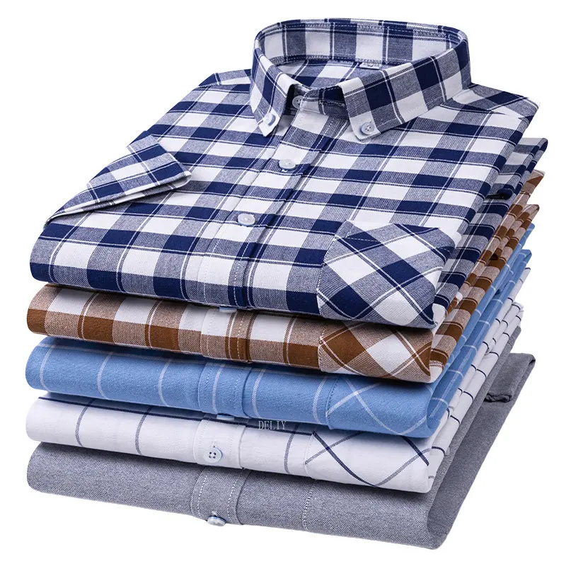 Men Oxford Short Sleeve Summer Plaid Shirts 100% Cotton Breathable Striped Male Clothes Business Regular Fit Short Shirts
Men Oxford Short Sleeve Summer Plaid Shirts 100% Cotton Breathable Striped Male Clothes Business Regular Fit Short Shirts