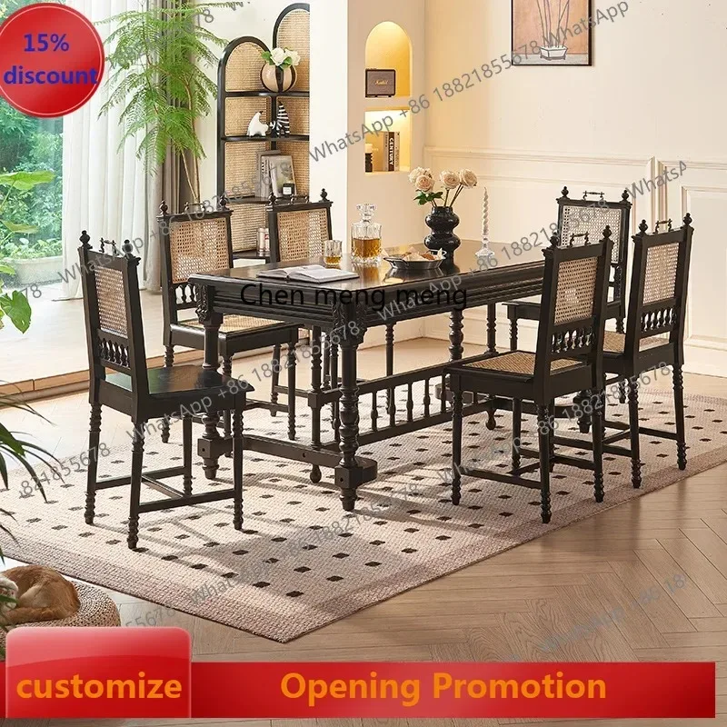 American solid wood dining table retro creative rattan dining chair table and chair combination high-end restaurant hotel
American solid wood dining table retro creative rattan dining chair table and chair combination high-end restaurant hotel