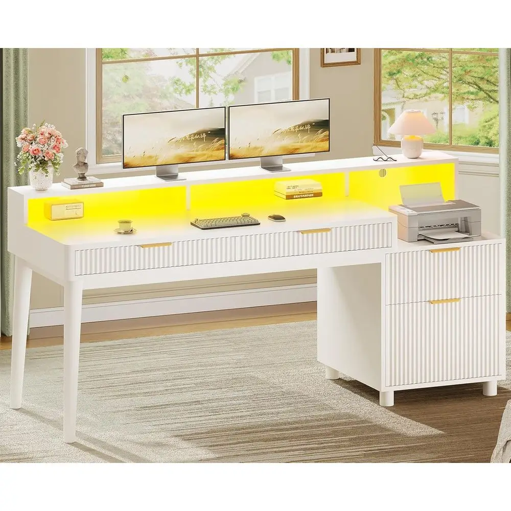 48 LED-lit Wood Gaming Desk with 4 Drawers, White - Ideal for Home Office, Study, Living Room, Bedroom
48 LED-lit Wood Gaming Desk with 4 Drawers, White - Ideal for Home Office, Study, Living Room, Bedroom