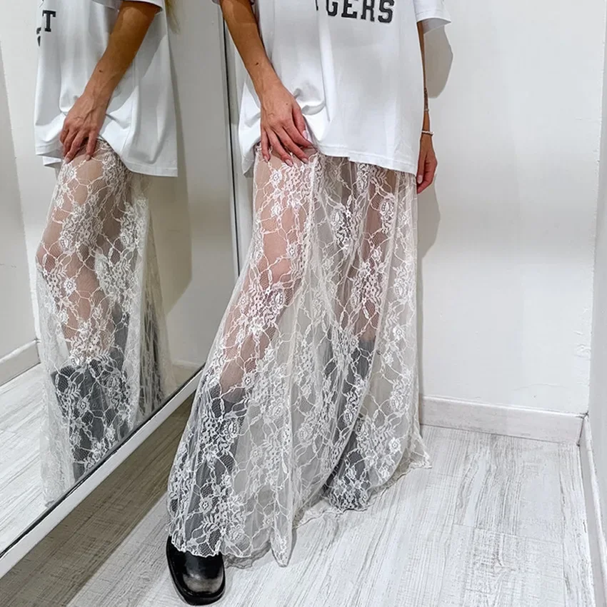 FDEY Women Black Y2k Lace Long Skirt Sexy See-Through High Waist A-Line Maxi Skirt for Beach Vacation Club Streetwear Summer
FDEY Women Black Y2k Lace Long Skirt Sexy See-Through High Waist A-Line Maxi Skirt for Beach Vacation Club Streetwear Summer
