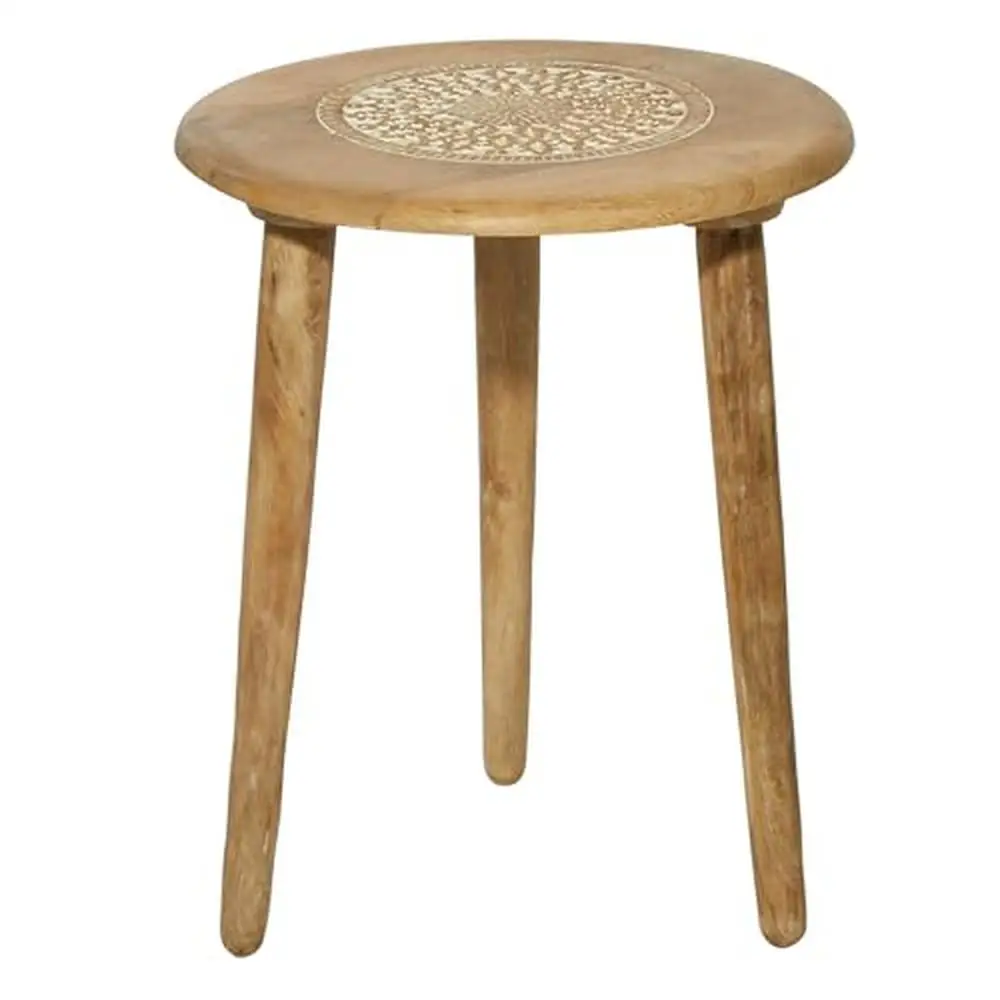 Handmade Brown Mango Wood Floral End Table 17" x 22" Traditional Design Radial Floral Carving Round Accent Table Natural Finish
Handmade Brown Mango Wood Floral End Table 17" x 22" Traditional Design Radial Floral Carving Round Accent Table Natural Finish