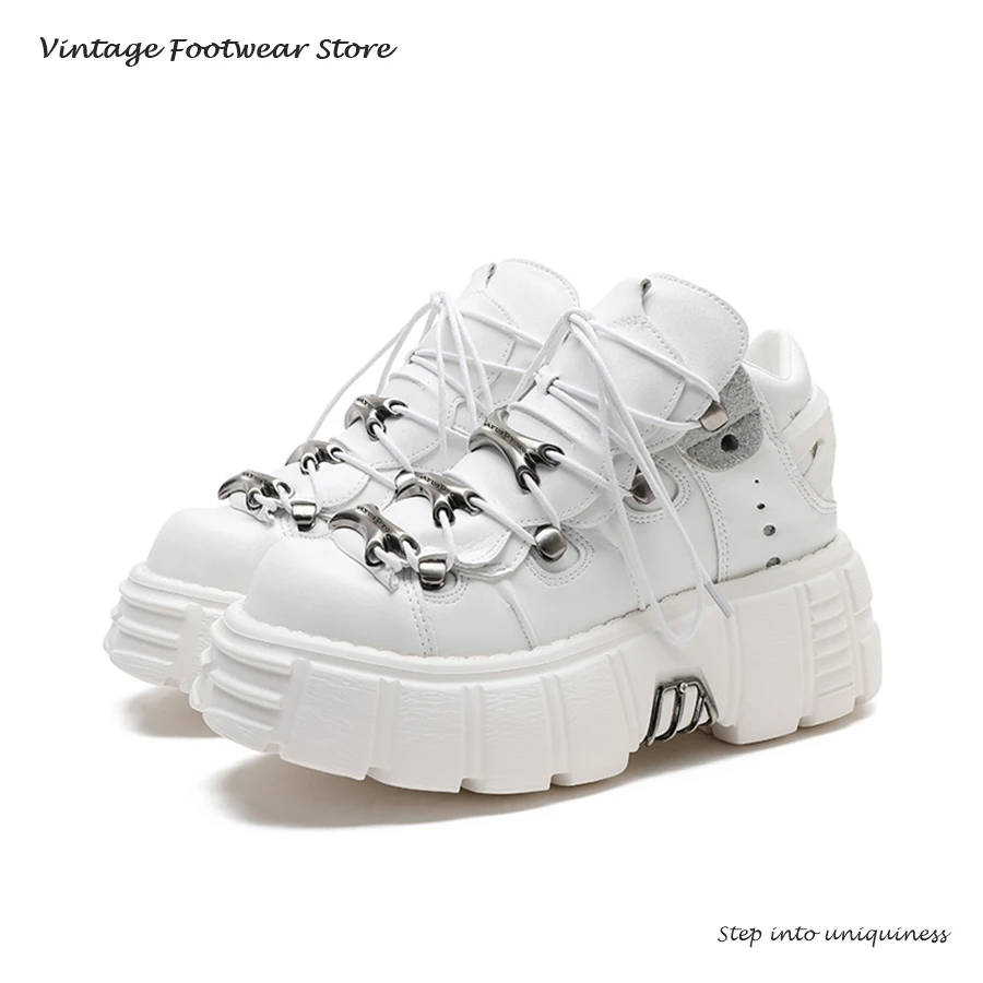 Vintage Punk Style Platform Shoes with Metal Details Round Toe Height Increasing Casual Shoes Women's Low-top Lace Up Sneakers
Vintage Punk Style Platform Shoes with Metal Details Round Toe Height Increasing Casual Shoes Women's Low-top Lace Up Sneakers