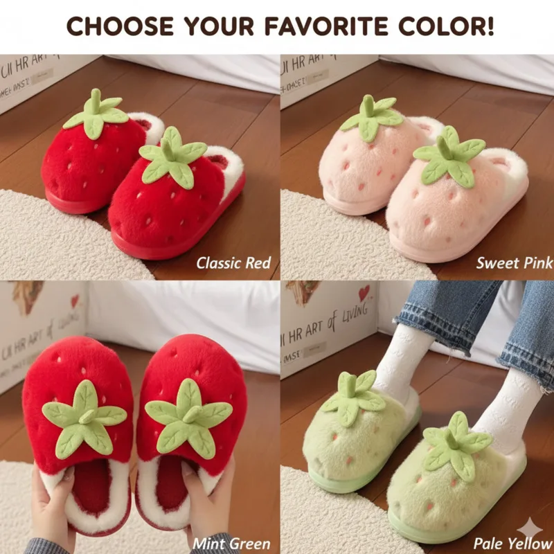 Y2K Strawberry Cotton Slippers Women Cute Plush Warm House Shoes Non-Slip Thick Sole Winter Fruit Slippers Cozy Home Wear New
Y2K Strawberry Cotton Slippers Women Cute Plush Warm House Shoes Non-Slip Thick Sole Winter Fruit Slippers Cozy Home Wear New