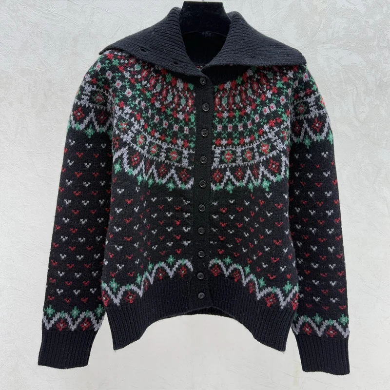 High quality knitwear Vintage Fel Island Jacquard Women's Flip Collar Single breasted Cardigan Sweater 251221144
High quality knitwear Vintage Fel Island Jacquard Women's Flip Collar Single breasted Cardigan Sweater 251221144