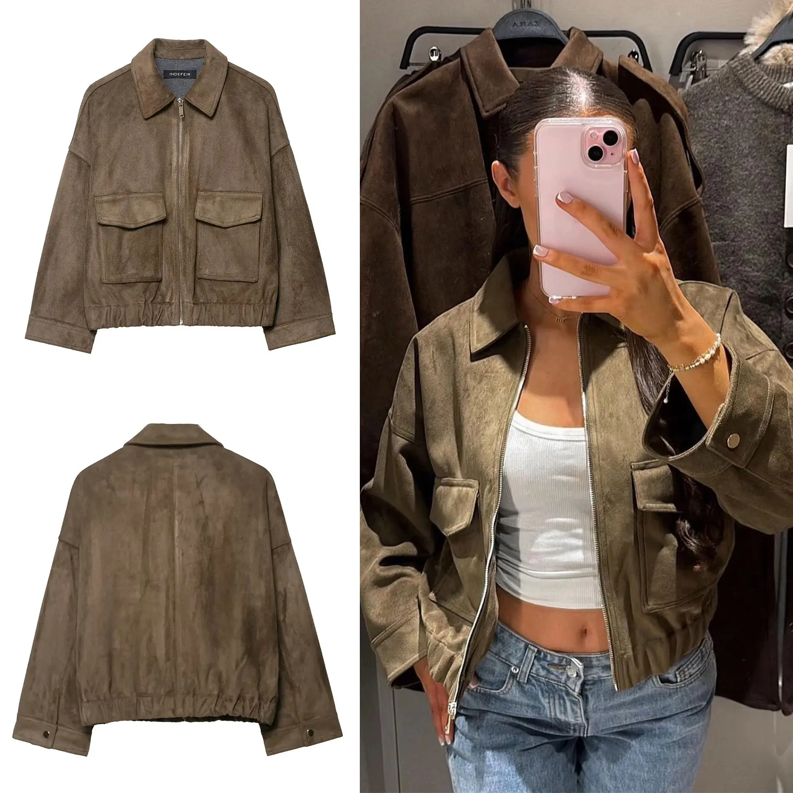 HH женские осенние уличные модные замшевые текстурированные куртки 2024, однотонные женские повседневные пальто с лацканами и длинными рукавами, карманами, украшенные молнией
HH женские осенние уличные модные замшевые текстурированные куртки 2024, однотонные женские повседневные пальто с лацканами и длинными рукавами, карманами, украшенные молнией