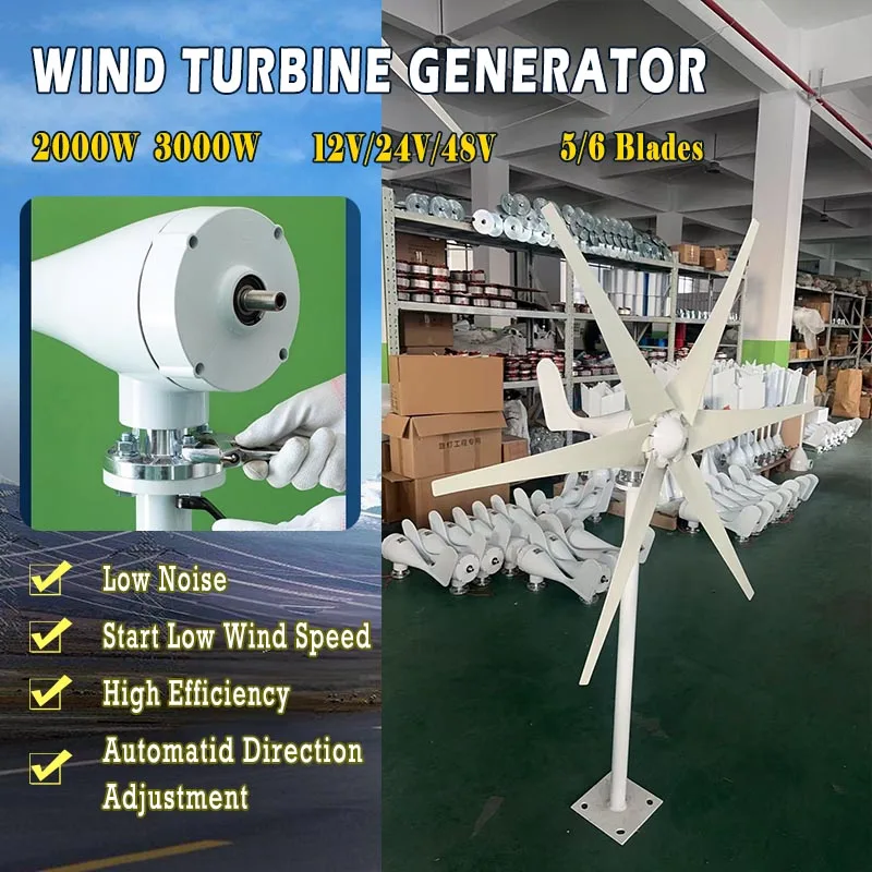 Free Energy 3000W 2000W Windmill 5/6 Blades 12V 24V 48V Horizontal Axis Wind Turbine Generator Complete Set For Home Farm Boat
Free Energy 3000W 2000W Windmill 5/6 Blades 12V 24V 48V Horizontal Axis Wind Turbine Generator Complete Set For Home Farm Boat