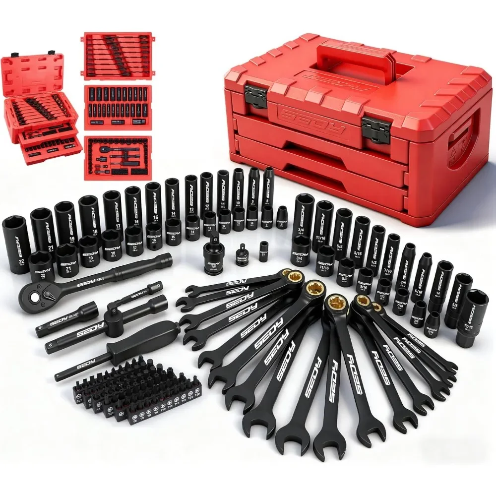 132 Piece Mechanics Tool Set Socket Ratchet Wrench Extension Adapter Auto Repair Kit with Case
132 Piece Mechanics Tool Set Socket Ratchet Wrench Extension Adapter Auto Repair Kit with Case