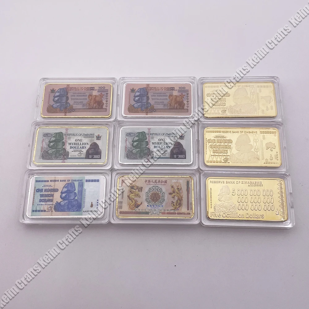 9 Designs One Hundred Trillion Quintillion 30003 Yottalillion Dollars Zimbabwe Bullion bar for collection and souvenir gifts
9 Designs One Hundred Trillion Quintillion 30003 Yottalillion Dollars Zimbabwe Bullion bar for collection and souvenir gifts