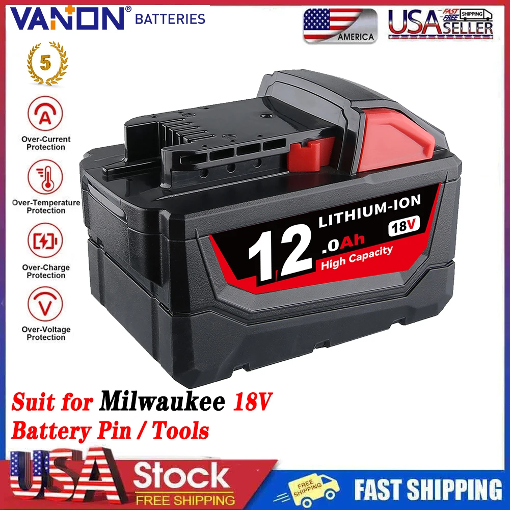 VANON 12.0AH Battery Replace for Milwaukee 18V M18 48-11-1811 48-11-1815 48-11-1820 Battery Pin Suit for Milwaukee Power Tools
VANON 12.0AH Battery Replace for Milwaukee 18V M18 48-11-1811 48-11-1815 48-11-1820 Battery Pin Suit for Milwaukee Power Tools