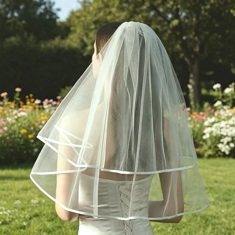 2 layers Romantic Bridal Veil Simple Ribbon Edge Soft Tulle Wedding Veils with Clear Hair Comb Marriage Wedding Accessories