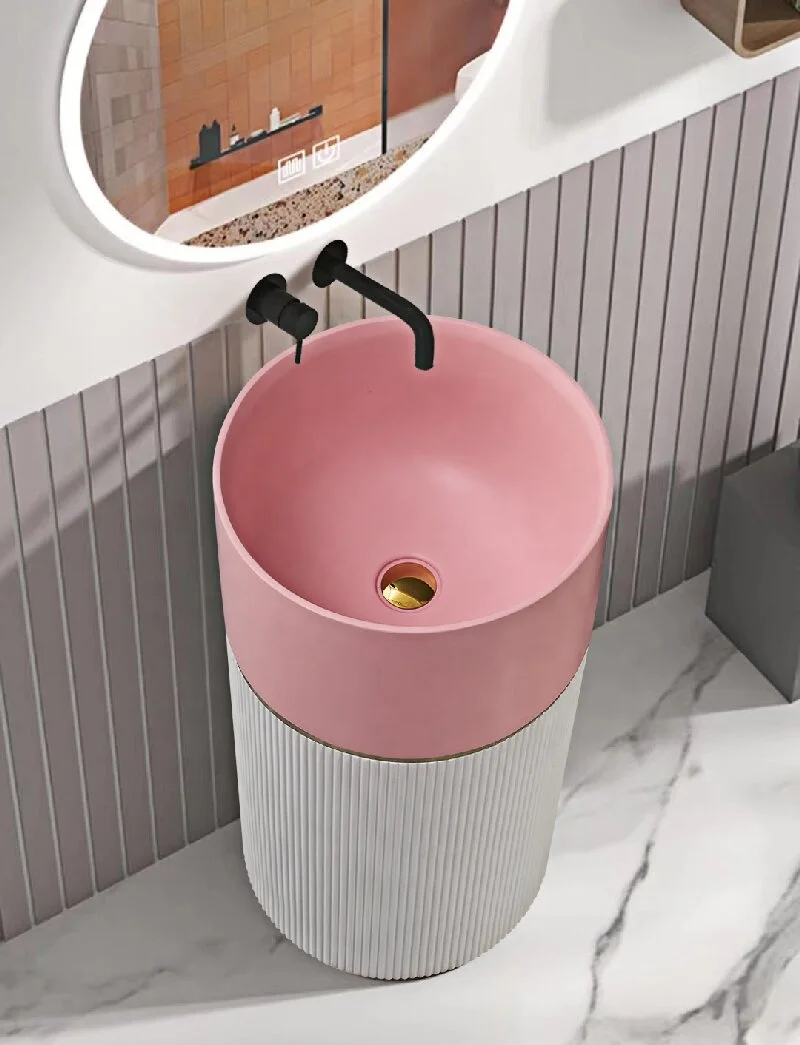 S*& High-end Luxury Bathroom Furniture Handmade Pink Color Bathroom Sinks Artificial Stone Floor Mount Pedestal Basin
S*& High-end Luxury Bathroom Furniture Handmade Pink Color Bathroom Sinks Artificial Stone Floor Mount Pedestal Basin