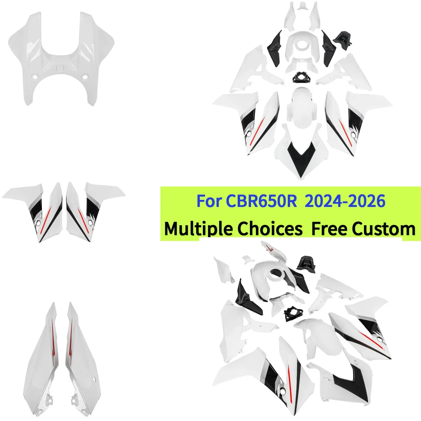 White Black Complete Fairing kit For Honda CBR650R 2024-2026 Aftermarket Repair Parts
White Black Complete Fairing kit For Honda CBR650R 2024-2026 Aftermarket Repair Parts