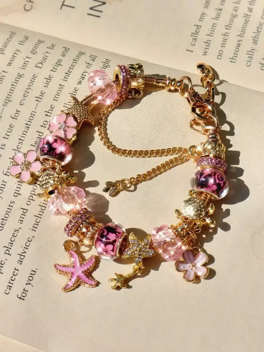Pink Cherry Blossom And Starfish Charm Bracelet For Women
Pink Cherry Blossom And Starfish Charm Bracelet For Women