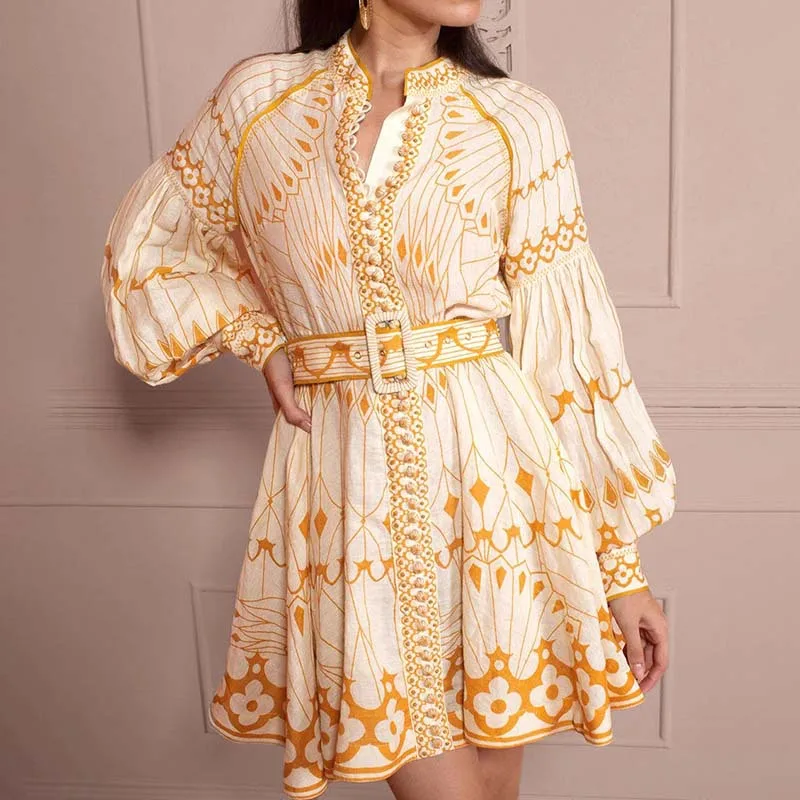 French temperament fashion stand-up collar lantern sleeve lace-up waist thin floral dress simple luxury elegant high-end resort
French temperament fashion stand-up collar lantern sleeve lace-up waist thin floral dress simple luxury elegant high-end resort
