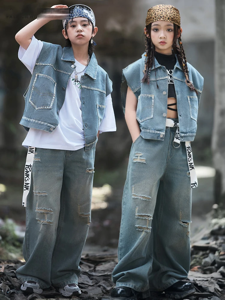 Kids Hip Hop Dance Clothes Denim Vest Pants Girls Kpop Jazz Performance Costume Boys Poppin Drum Stage Wear Rave Outfit BL13021
Kids Hip Hop Dance Clothes Denim Vest Pants Girls Kpop Jazz Performance Costume Boys Poppin Drum Stage Wear Rave Outfit BL13021