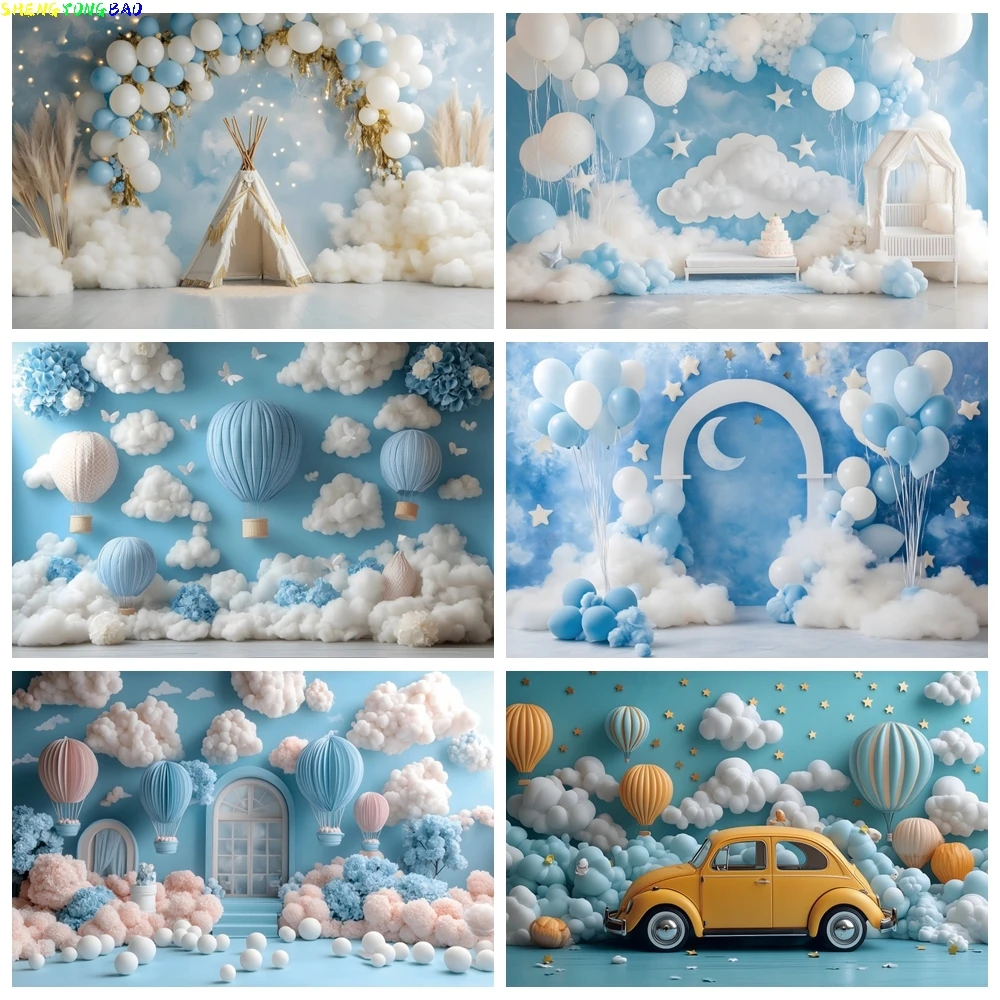 Newborn Baby First Birthday Backdrop Photography Hot Air Balloons Blue Wall Boy Birthday Party Decor Background Photobooth Props
Newborn Baby First Birthday Backdrop Photography Hot Air Balloons Blue Wall Boy Birthday Party Decor Background Photobooth Props