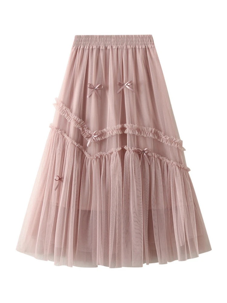 2024 New Summer Wooden Ear Edge Patchwork Mesh Skirt Women's Spring Midi Skirt Ruffle Trim Bow Decor Pleated Flowy A-line Skirts
2024 New Summer Wooden Ear Edge Patchwork Mesh Skirt Women's Spring Midi Skirt Ruffle Trim Bow Decor Pleated Flowy A-line Skirts