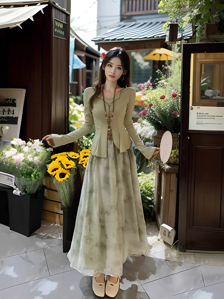 New Chinese Style Women's Fashion Set Dress Long Sleeve Zen Buddhist Style Water-Media Painting Style Complete Set Spring 2024
New Chinese Style Women's Fashion Set Dress Long Sleeve Zen Buddhist Style Water-Media Painting Style Complete Set Spring 2024