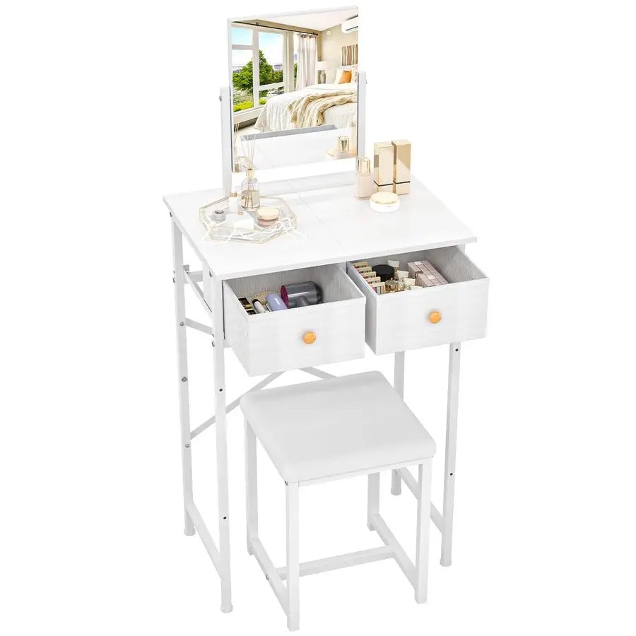 Small Makeup Vanity Desk with Mirror amp Chair, Mini Vanity Desk Table Set with Fabric Storage Drawer, 19.7 Compact Vanity Desk
Small Makeup Vanity Desk with Mirror amp Chair, Mini Vanity Desk Table Set with Fabric Storage Drawer, 19.7 Compact Vanity Desk