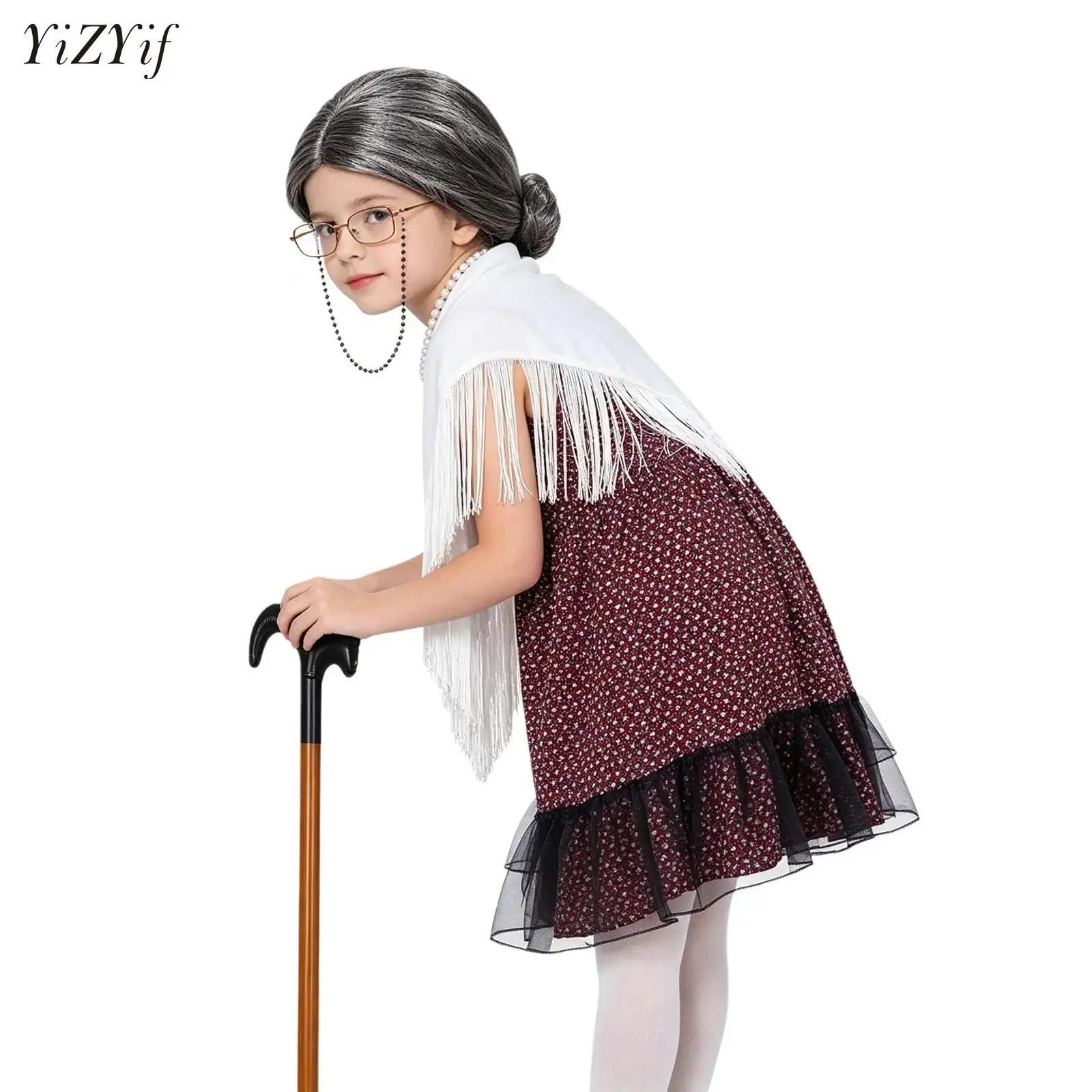 Old Lady Costume for Girls 100 Days of School Grandma Cosplay Costume Floral Printed Ruffle Dress Outwear with Accessories Set
Old Lady Costume for Girls 100 Days of School Grandma Cosplay Costume Floral Printed Ruffle Dress Outwear with Accessories Set