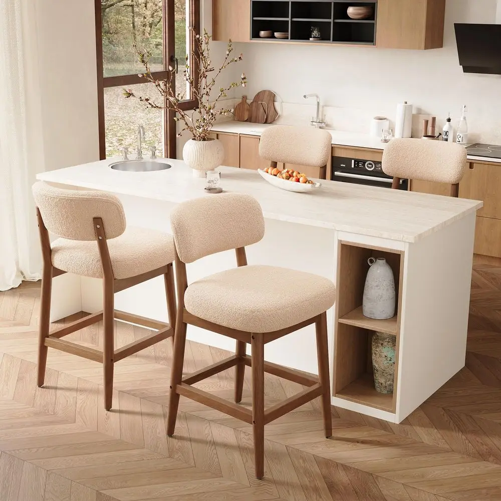 Height Bar Stools Set of 4, MidCentury Modern Boucle Bar Chairs with Solid Wood Frame, Upholstered Stools with Backrest for Kit
Height Bar Stools Set of 4, MidCentury Modern Boucle Bar Chairs with Solid Wood Frame, Upholstered Stools with Backrest for Kit