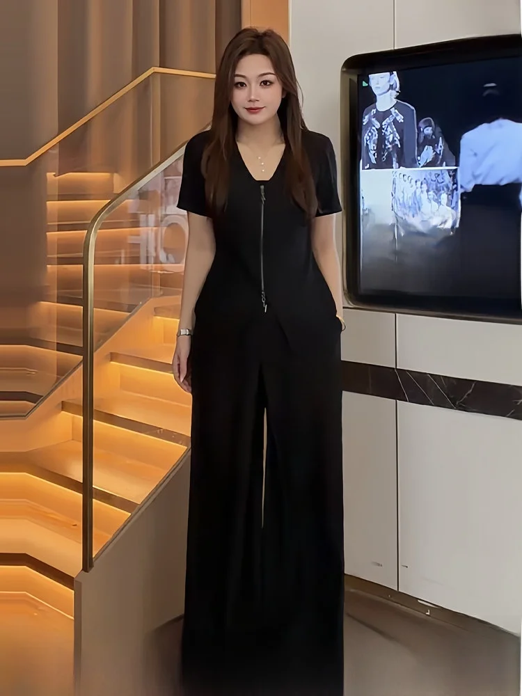 Black Summer New Lazy Loose Feelings Women's plus Size Zipper Short Sleeve Wide Leg Pants Set Fashionable Comfortable Korean ...
Black Summer New Lazy Loose Feelings Women's plus Size Zipper Short Sleeve Wide Leg Pants Set Fashionable Comfortable Korean ...