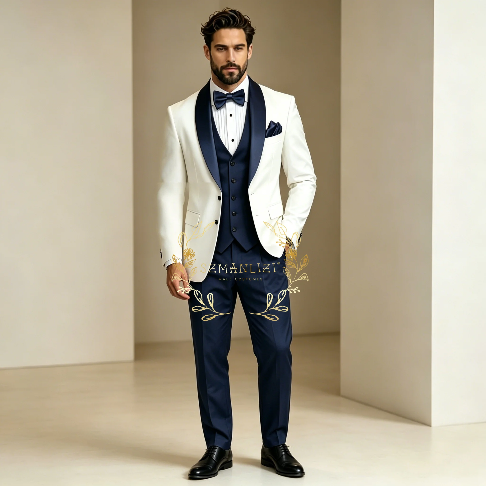 Formal Men Suits Groom Wear Groomsman Wedding Party Prom Business Male Tuxedos 3 Piece Set White Jacket Navy Blue Vest Pants
Formal Men Suits Groom Wear Groomsman Wedding Party Prom Business Male Tuxedos 3 Piece Set White Jacket Navy Blue Vest Pants