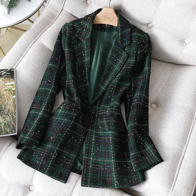 Stylish Jacket Coat Formal Blazers Lady Office Work Suit Manual Sequins Jackets Slim Plaid Outerwear Women Elegant Blazer D05
Stylish Jacket Coat Formal Blazers Lady Office Work Suit Manual Sequins Jackets Slim Plaid Outerwear Women Elegant Blazer D05