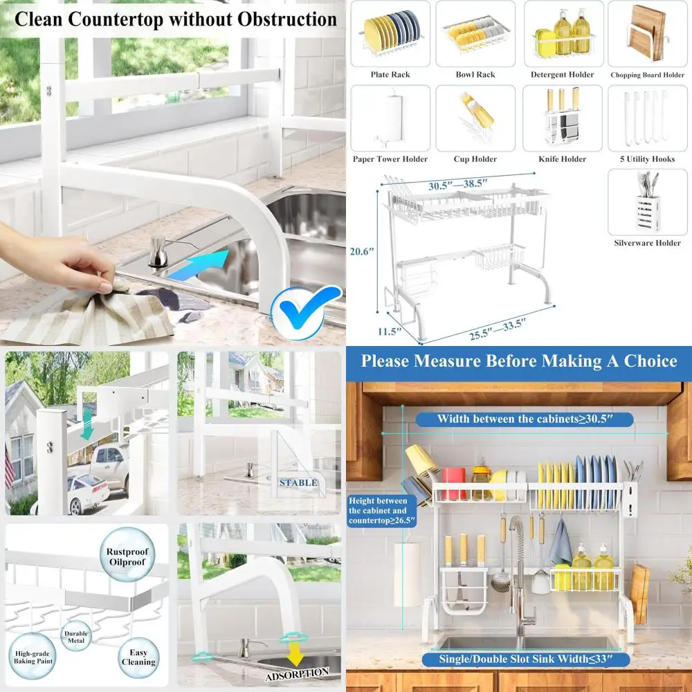 Регулируемая двухъярусная полка для кухонной посуды, металл 25,5-36,5, с крючками и держателем для посуды (белая)
Регулируемая двухъярусная полка для кухонной посуды, металл 25,5-36,5, с крючками и держателем для посуды (белая)