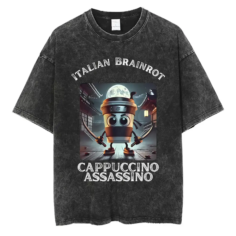 Washed Vintage T-shirt Italian Brainrot Cappuccino Assasino Funny Meme Men Women Casual Joke Humor Streetwear Male Vintage Tops
Washed Vintage T-shirt Italian Brainrot Cappuccino Assasino Funny Meme Men Women Casual Joke Humor Streetwear Male Vintage Tops