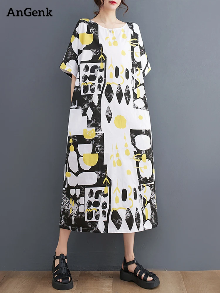 Short Sleeve White Vintage Print Dresses For Women New Korean Fashion Loose Casual Long Dress Robe Elegant Clothing Summer 2023
Short Sleeve White Vintage Print Dresses For Women New Korean Fashion Loose Casual Long Dress Robe Elegant Clothing Summer 2023