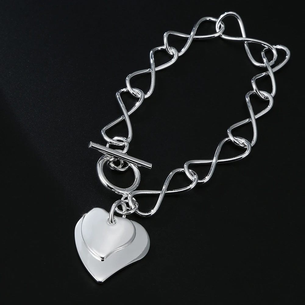 Trend Fine 925 Sterling silver Double Heart charms Bracelets for women Fashion party wedding accessories Jewelry
Trend Fine 925 Sterling silver Double Heart charms Bracelets for women Fashion party wedding accessories Jewelry