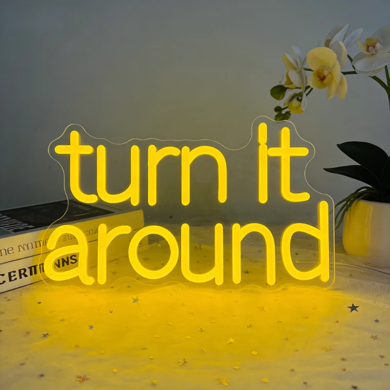 Светодиодная неоновая вывеска «Turn It Around» для дома, офиса, спальни: мотивационная цитата, позитивные изменения, настенное искусство, освещение, уютная атмосфера
Светодиодная неоновая вывеска «Turn It Around» для дома, офиса, спальни: мотивационная цитата, позитивные изменения, настенное искусство, освещение, уютная атмосфера
