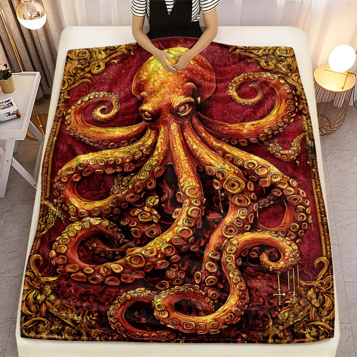 Флисовое одеяло с художественным дизайном в осьминоге, готический стиль, морское существо, принт, красный, золотой цвет, фланелевое одеяло, домашний декор, уникальный подарок для
Флисовое одеяло с художественным дизайном в осьминоге, готический стиль, морское существо, принт, красный, золотой цвет, фланелевое одеяло, домашний декор, уникальный подарок для